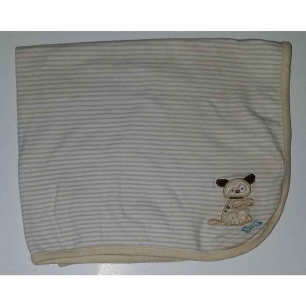 RN 88317 Tan Puppy Dog Brown White Striped Cotton Baby Blanket Lovey Security